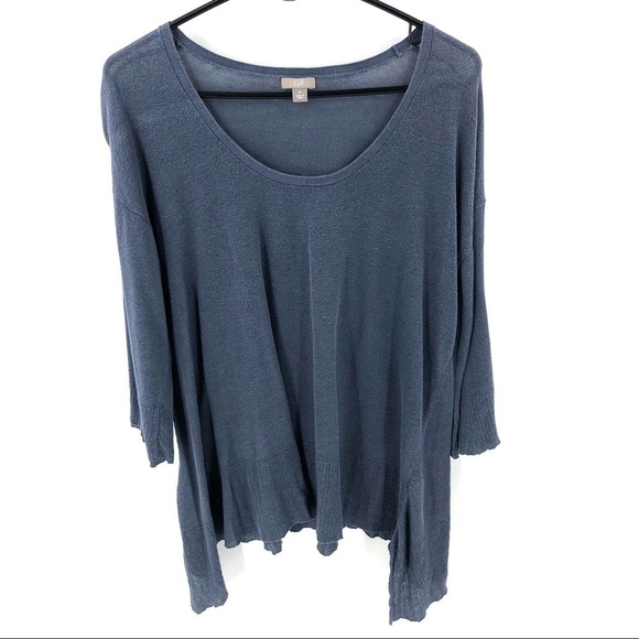 J. Jill Linen Blend Oversized Top Shark Bite Asymmetric Hem Shirt Blue Medium - Picture 9 of 9
